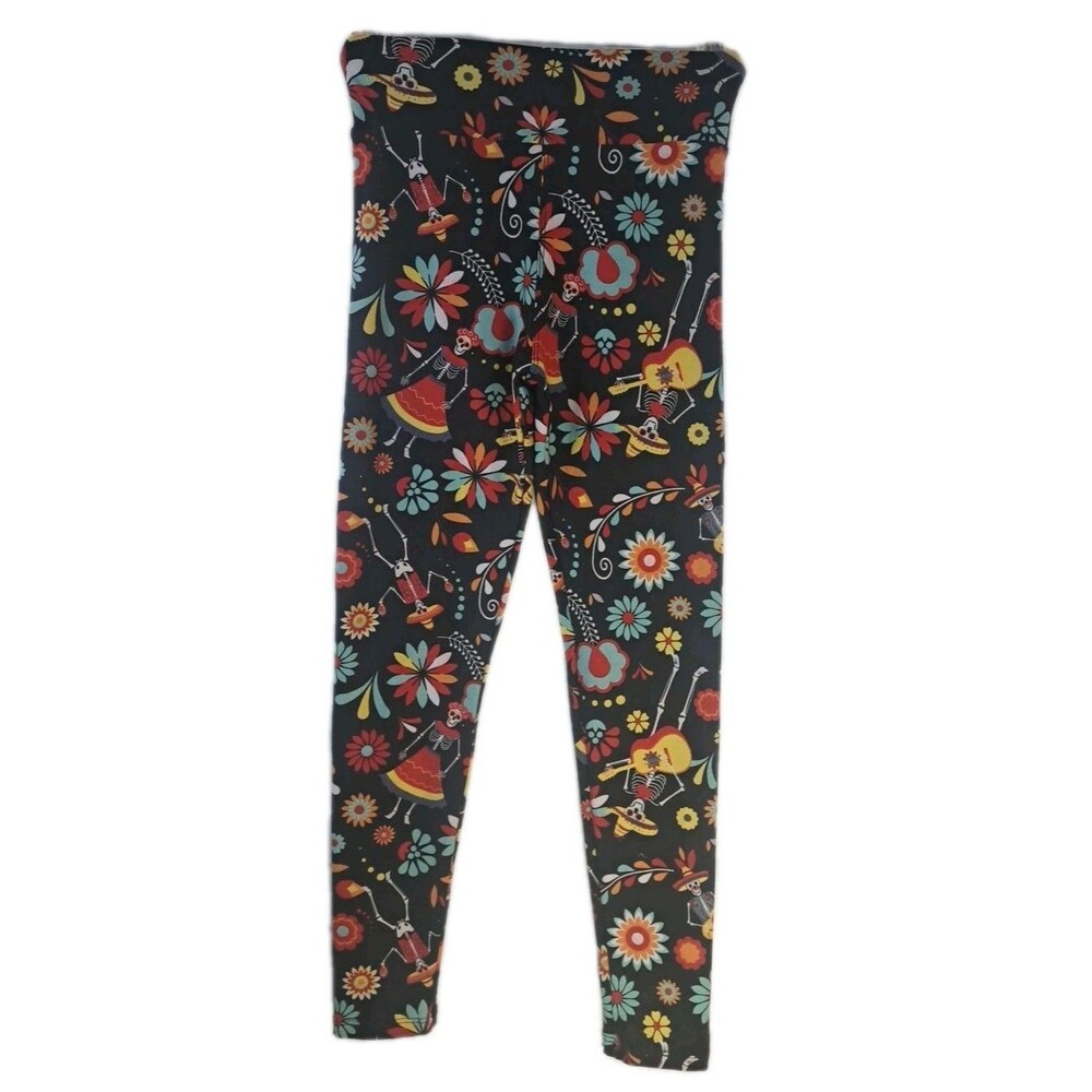 LuLaRoe Tween Leggings Dia De Los Muertos Skeleton Floral Day of Dead Skulls